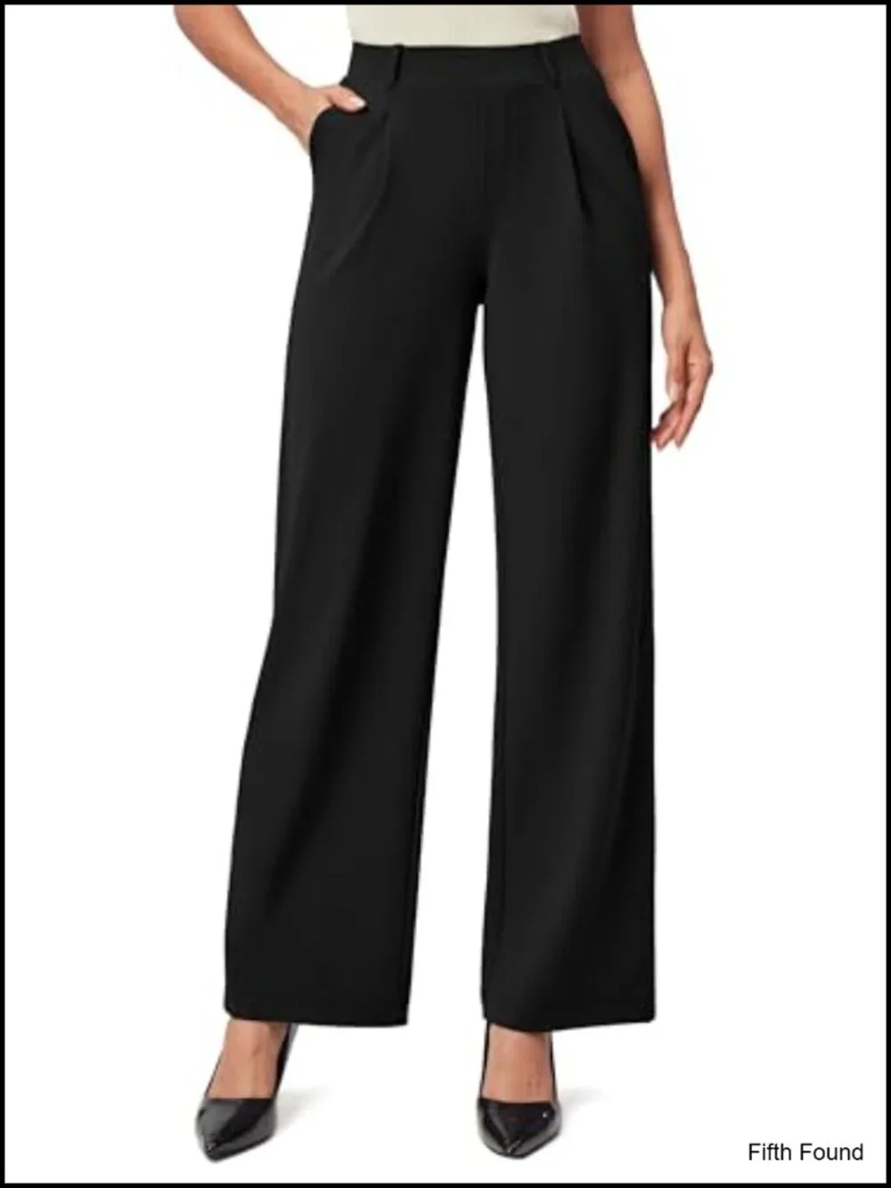 Wide Leg Pull On Stretchy Work Pants with Pockets High Waisted